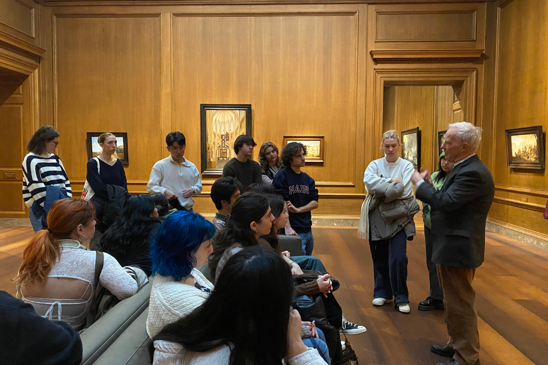 Arthur Wheelock speaking with students in Professor Pollack's UW1020: Dutch Art at The National Gallery of Art