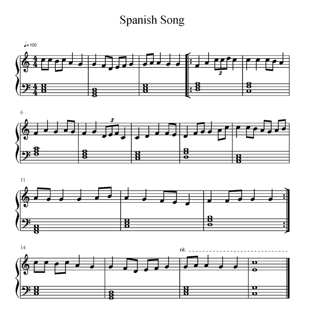 The transcribed sheet music of the spanish song