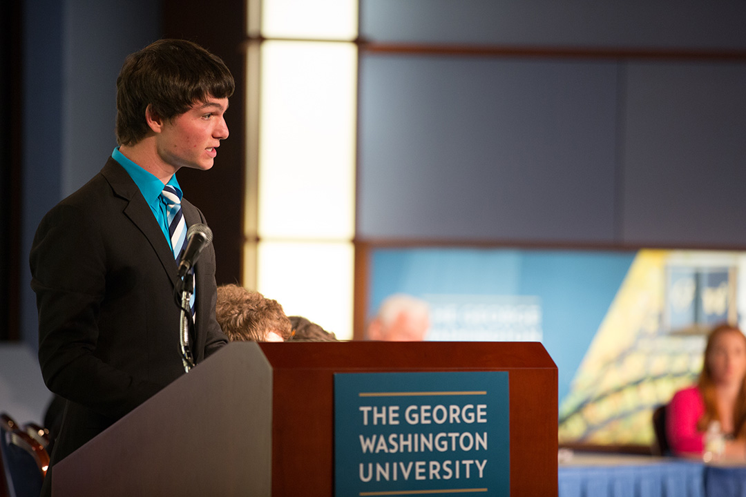 A student speaking at a UWC debate