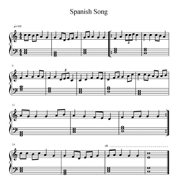 The transcribed sheet music of the spanish song